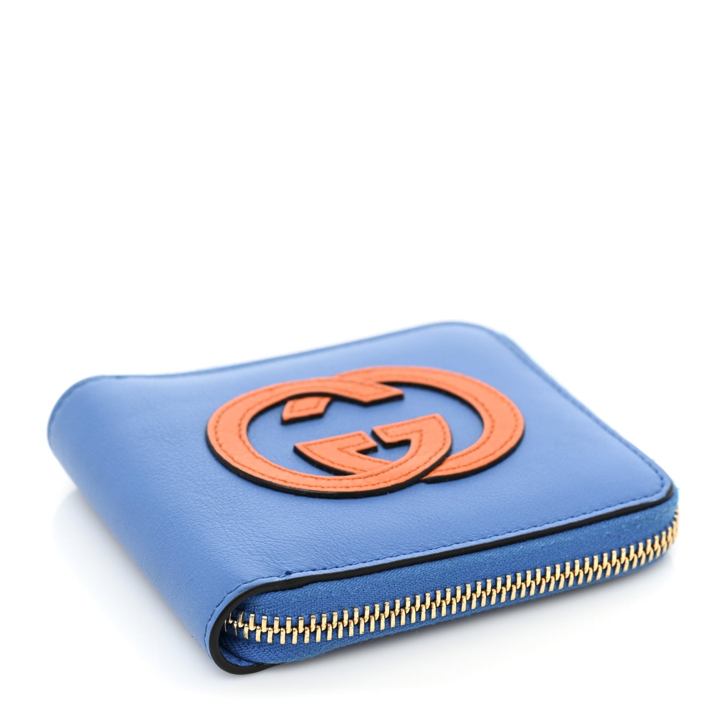 Vitello Eclipse Interlocking G Zip Around Card Case Wallet Bright Splash Carrot Orange