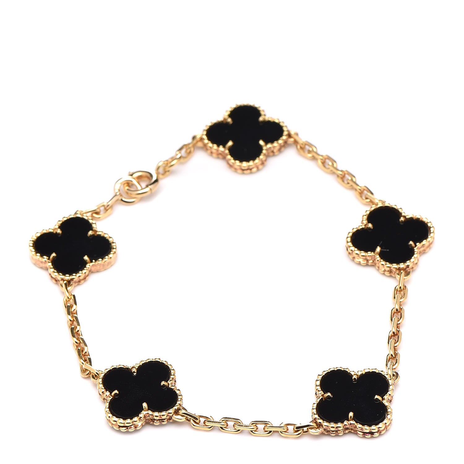 Van Cleef & Arpels 18K Yellow Gold Black Onyx 5 Motifs Vintage Alhambra Bracelet 1 of 5