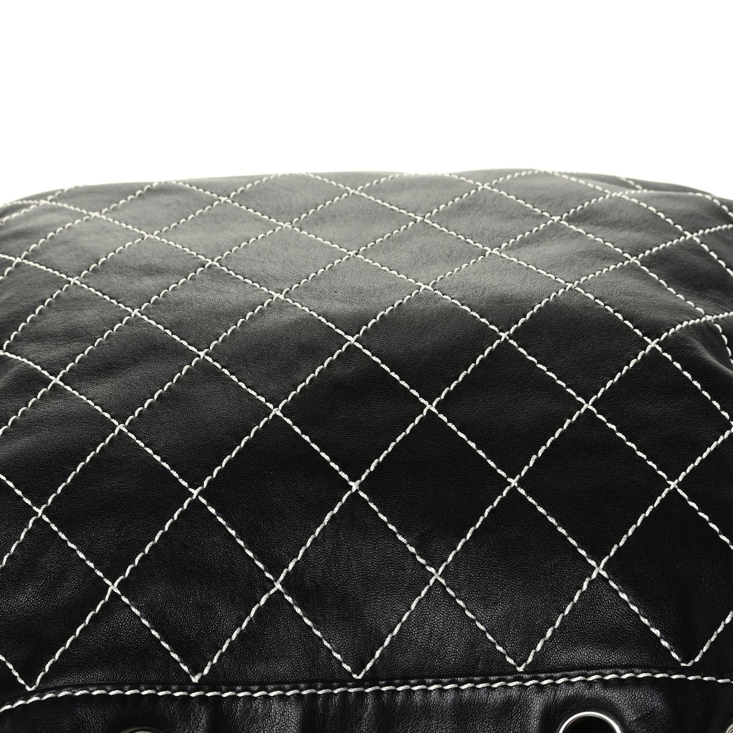 Lambskin Contrast Stitch Shoulder Bag Black