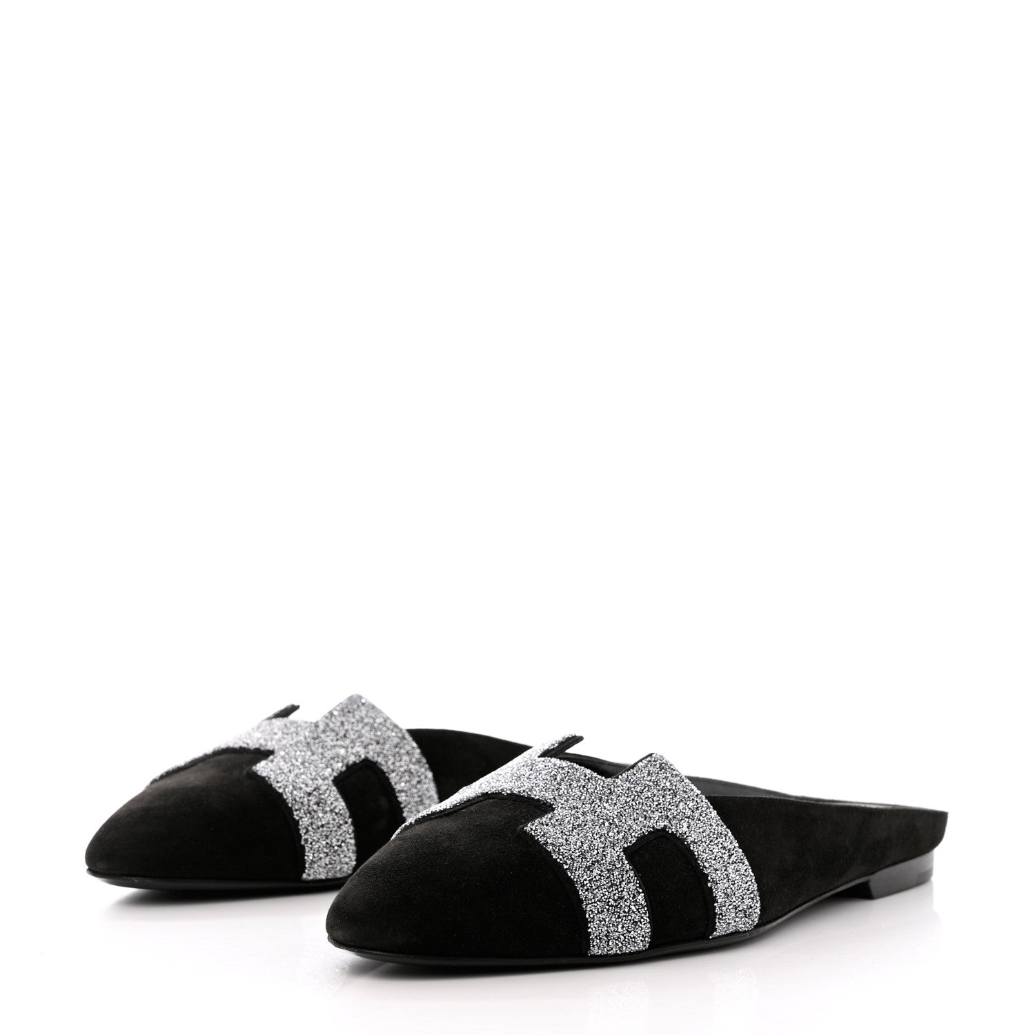 Hermes Satin Suede Goatskin Crystal Roxane Mules 37 Black 3 of 9