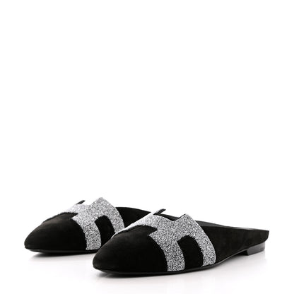 Hermes Satin Suede Goatskin Crystal Roxane Mules 37 Black 3 of 9