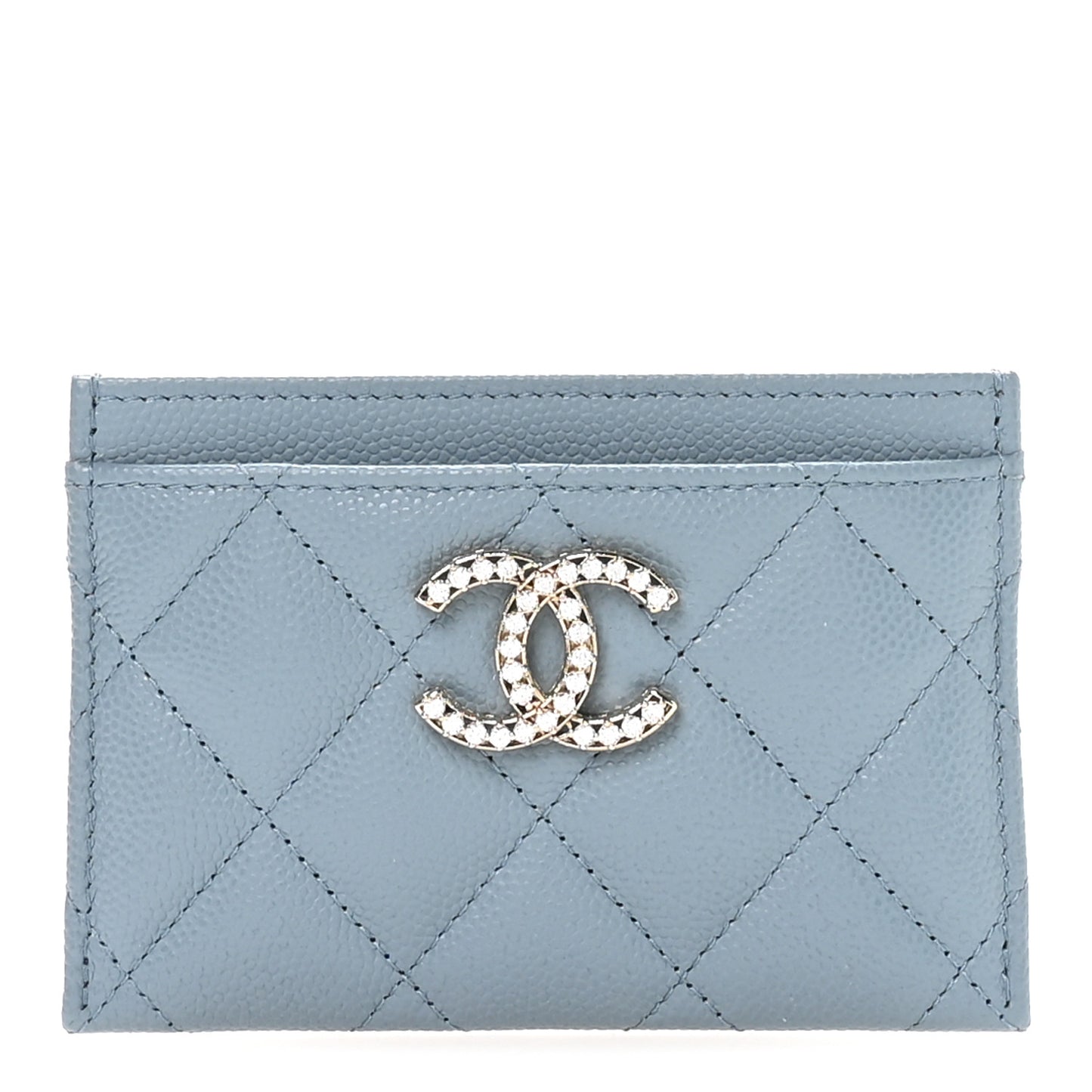 Caviar Quilted Crystal Card Holder Light Blue