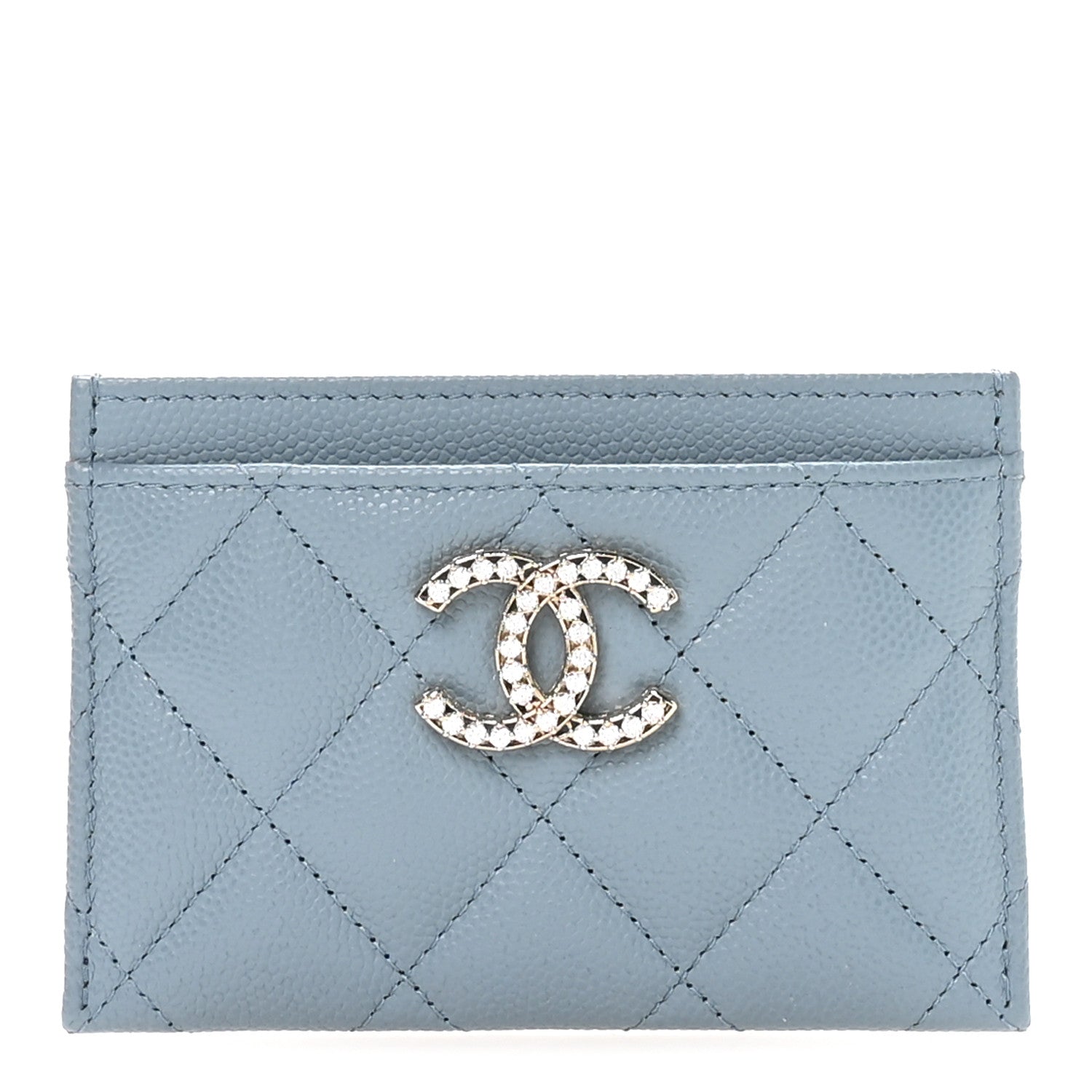 Chanel Caviar Quilted Crystal Card Holder Light Blue 1 of 9