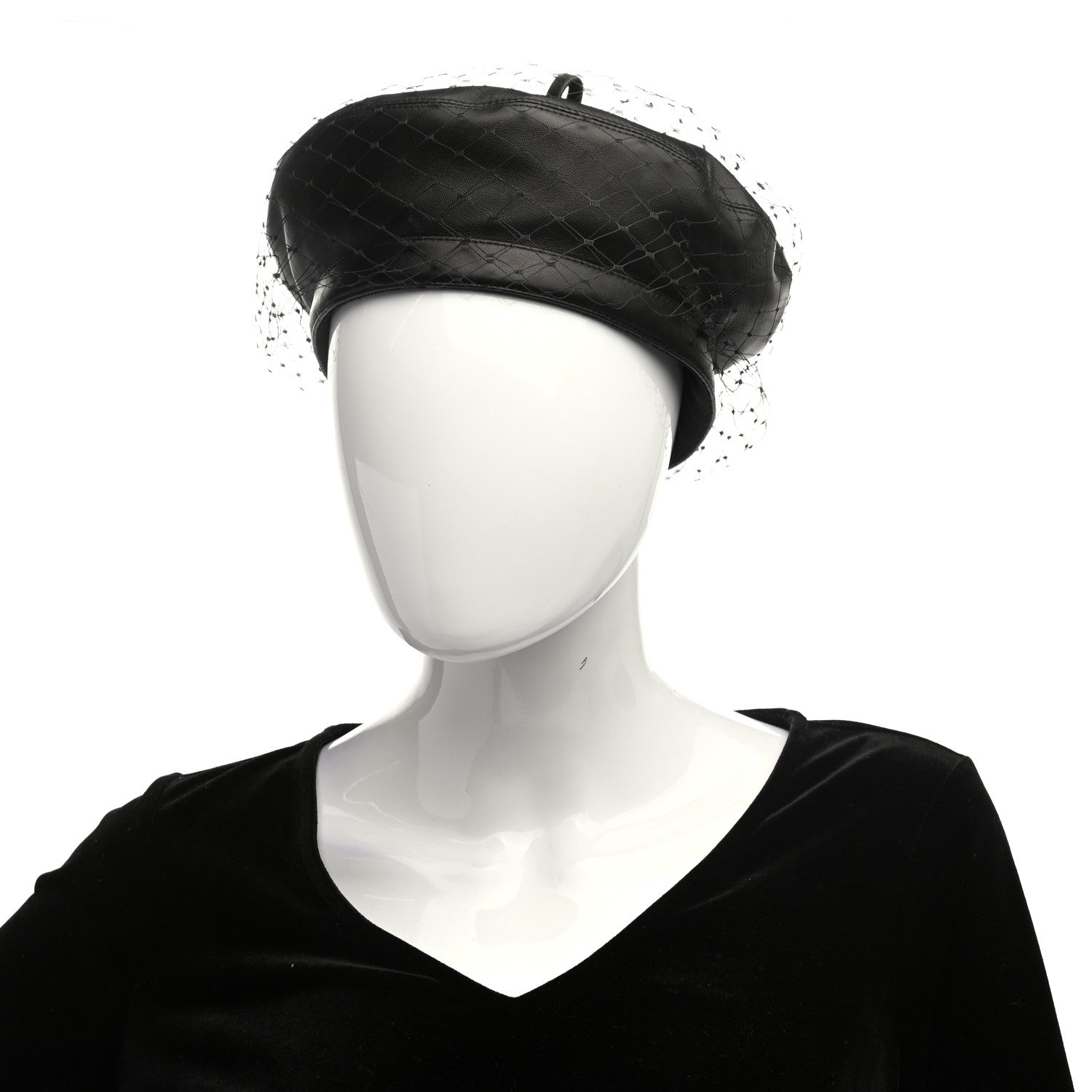 Christian Dior Lambskin Arty Beret Cap with Veil 57 Black 2 of 9