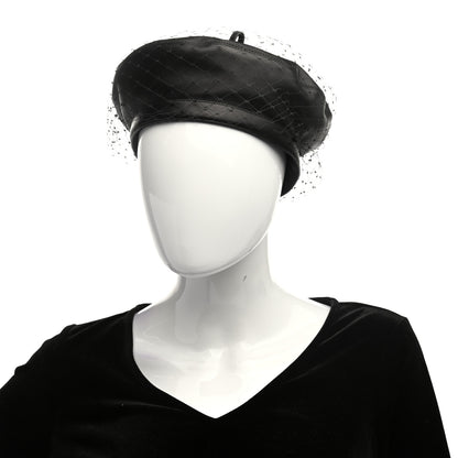 Christian Dior Lambskin Arty Beret Cap with Veil 57 Black 2 of 9