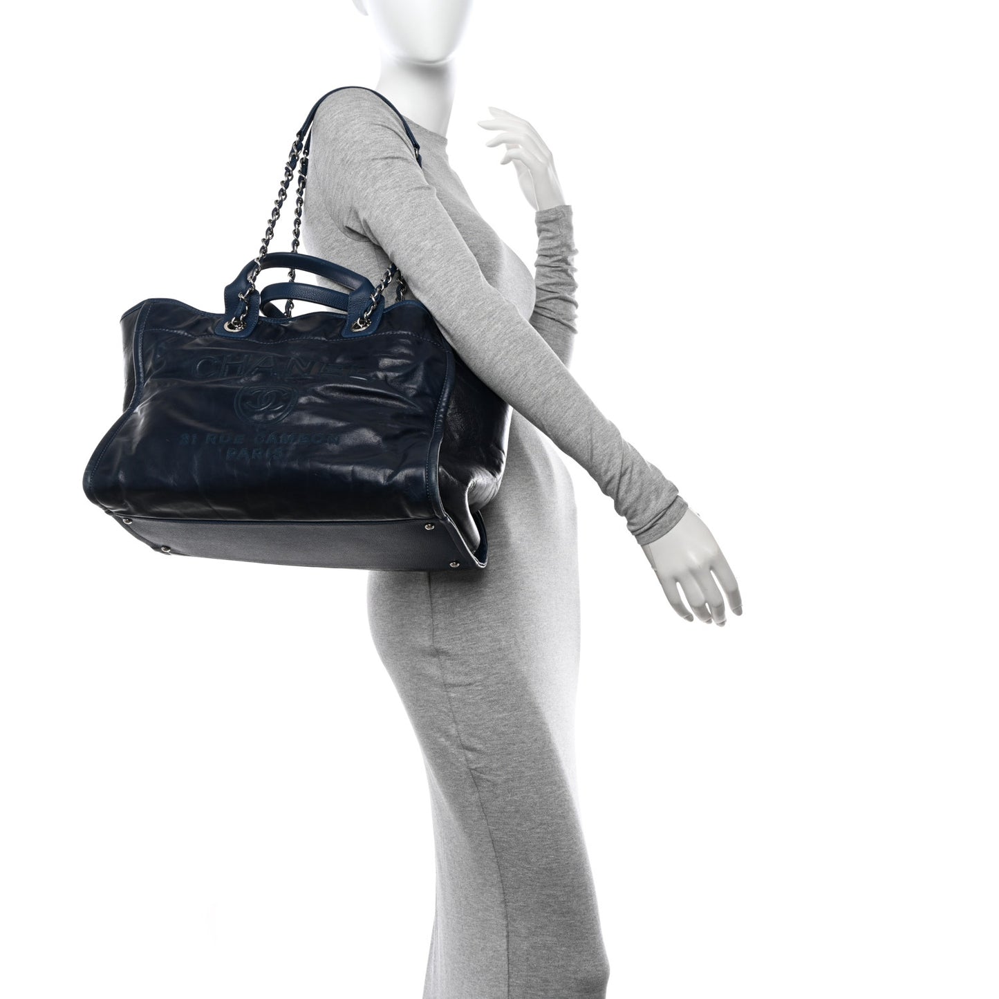 Glazed Calfskin Medium Deauville Tote Blue