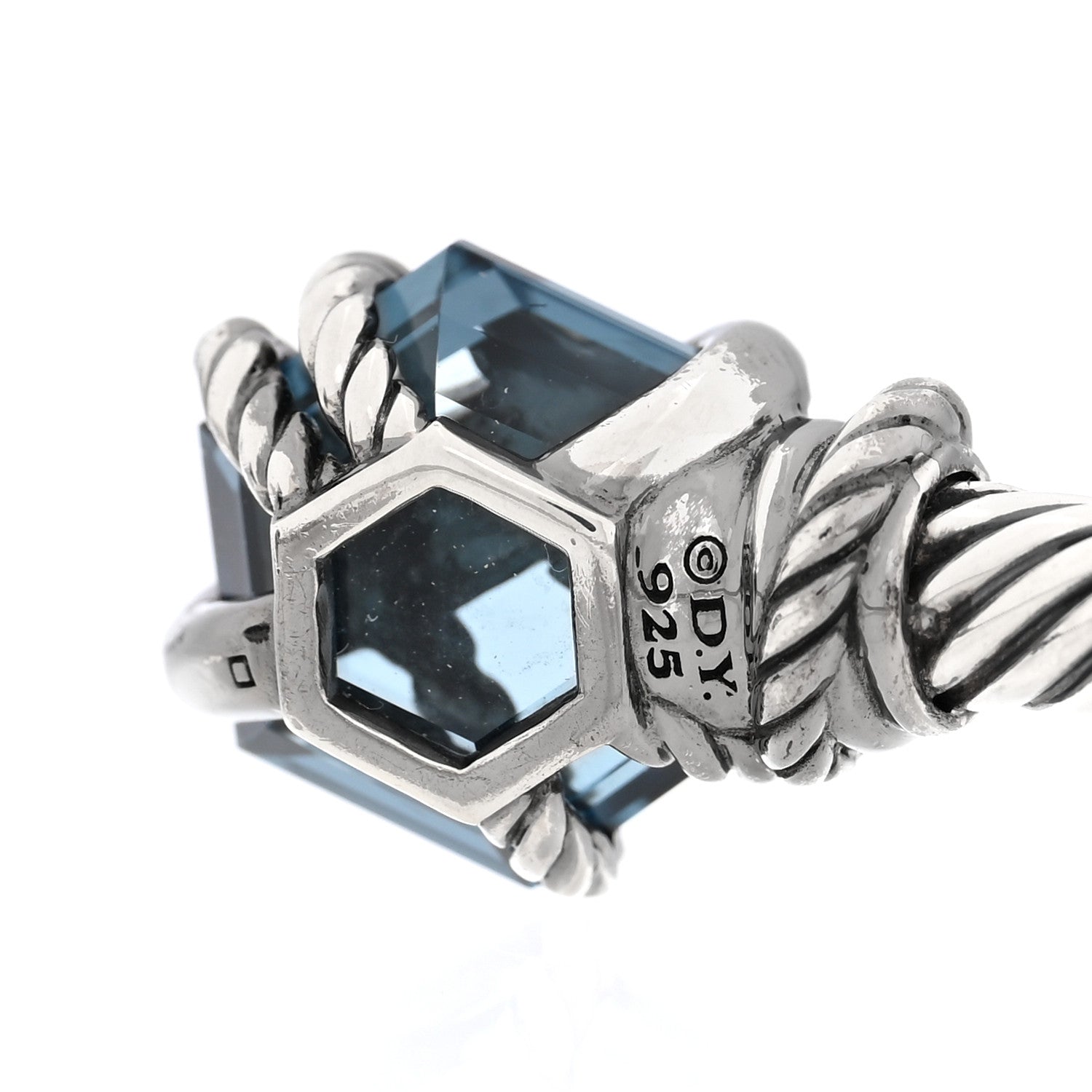 David Yurman Sterling Silver Hampton Blue Topaz Diamond 4mm Cable Wrap Bracelet 3 of 3