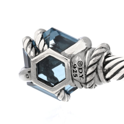 David Yurman Sterling Silver Hampton Blue Topaz Diamond 4mm Cable Wrap Bracelet 3 of 3