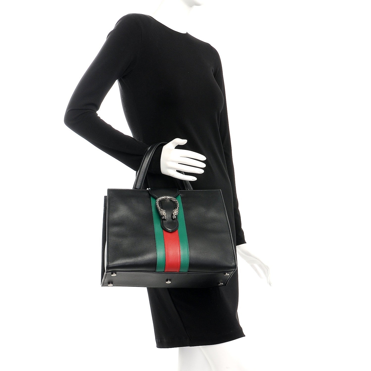 Gucci Calfskin Web Stripe Medium Dionysus Tote Bag Black 3 of 8