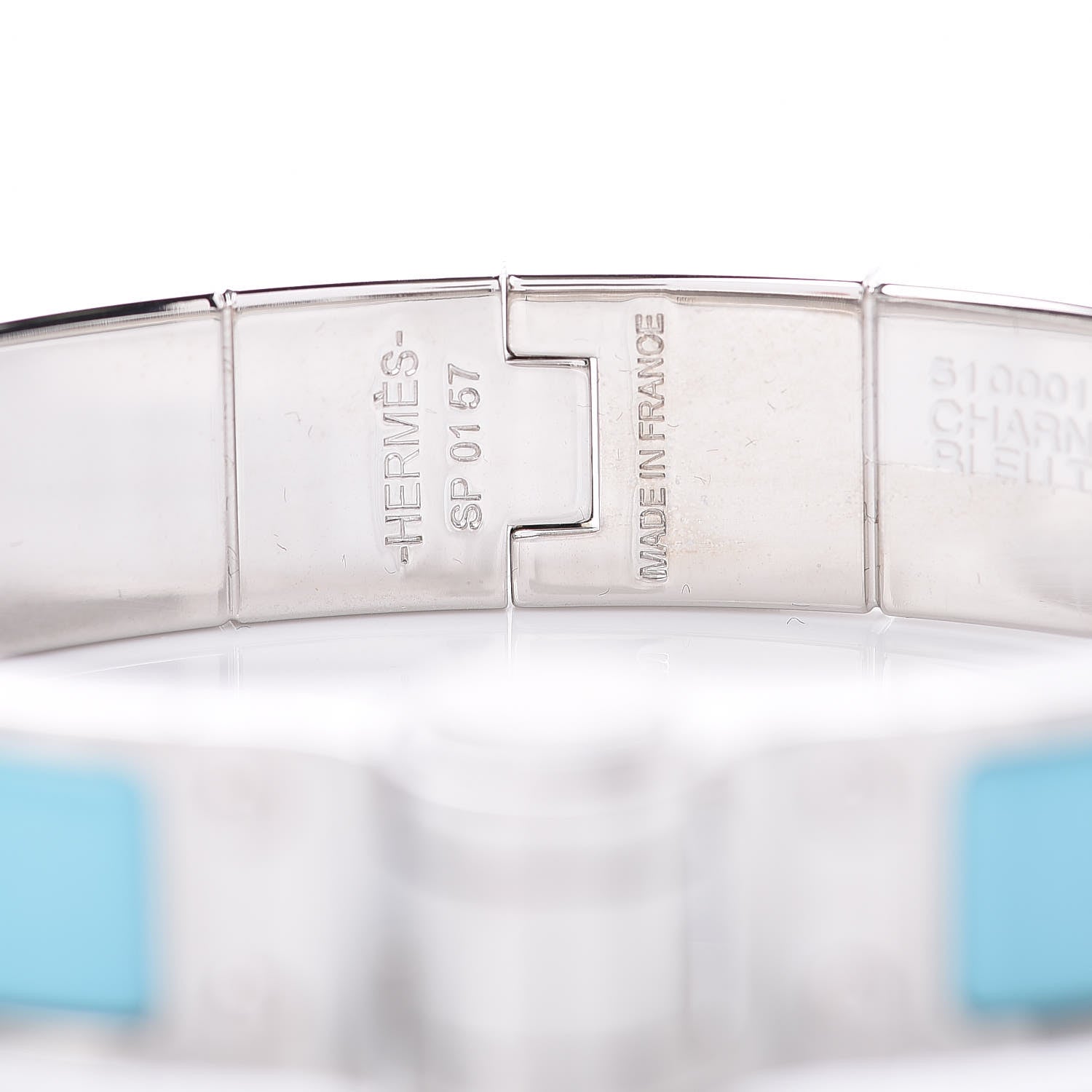 Hermes Enamel Charniere Uni Narrow Hinged Bracelet S Bleu Turquoise 4 of 5