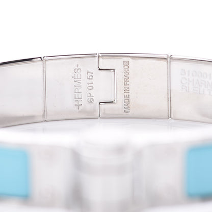 Hermes Enamel Charniere Uni Narrow Hinged Bracelet S Bleu Turquoise 4 of 5