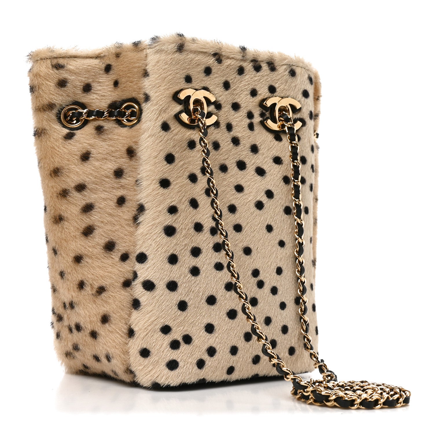 Chanel Pony Hair Cheetah Printed CC Chain Bucket Bag Light Beige Black 3 of 10