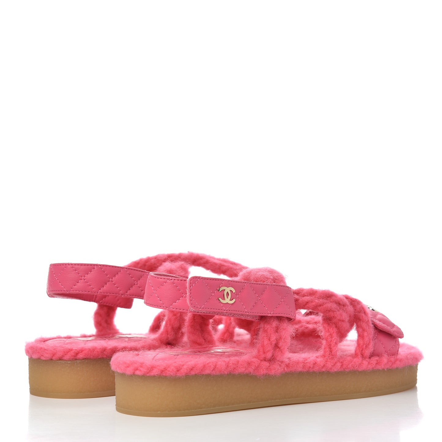 Cord Lambskin Quilted Logo Sandals 38 Pink