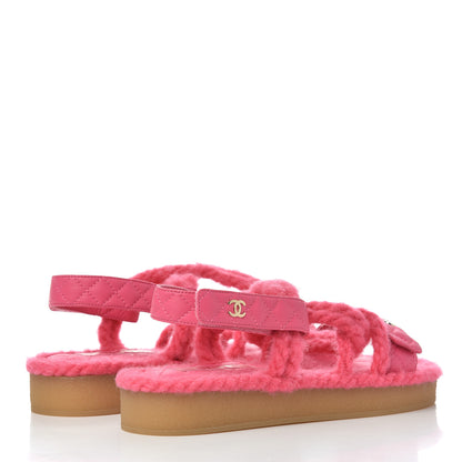 Chanel Cord Lambskin Quilted Logo Sandals 38 Pink 4 of 9