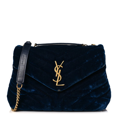 Saint Laurent Velvet Y Quilted Monogram Small Loulou Chain Satchel Dark Ottanio 1 of 10