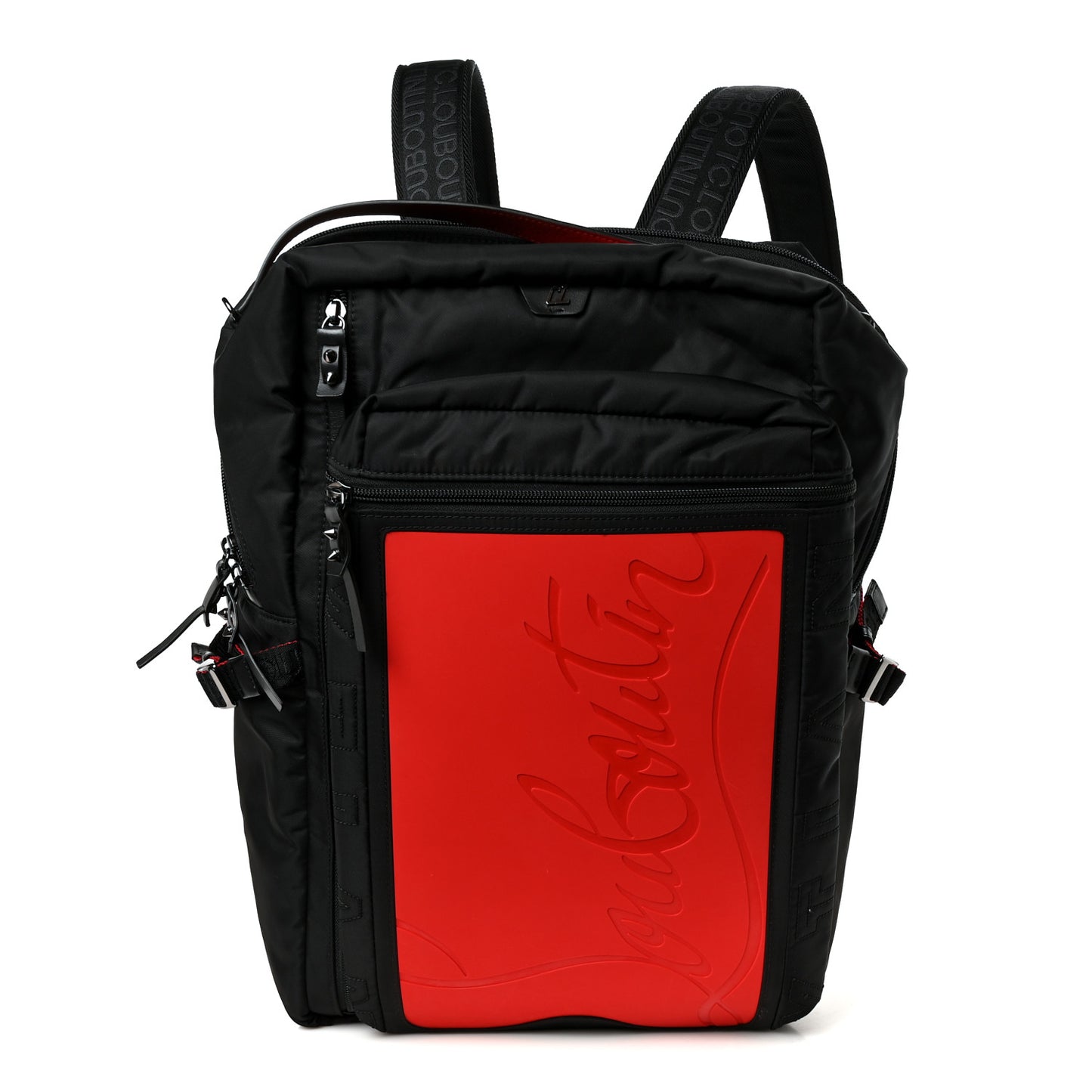 Calfskin Rubber Nylon Loubideal Backpack Black Red