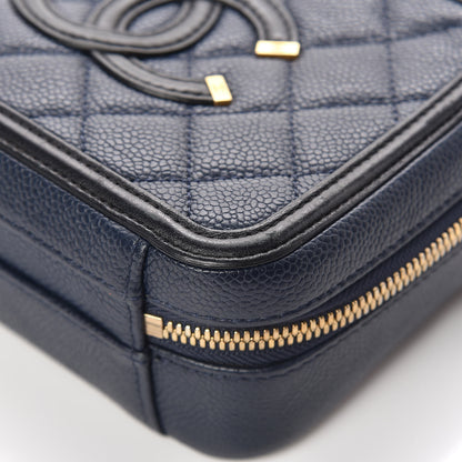 Chanel Caviar Quilted Small CC Filigree Vanity Case Navy Black 15 of 17