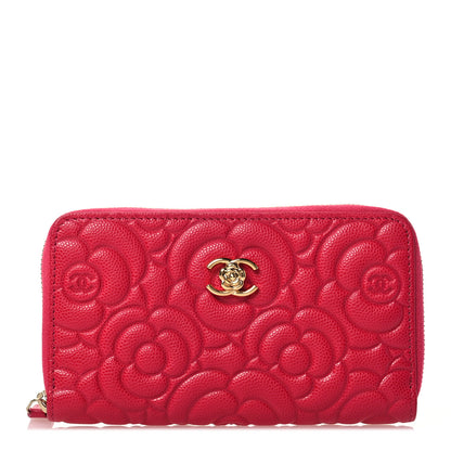 Chanel Caviar Camellia Embossed Medium Zip Around Wallet Fuchsia 1 of 9
