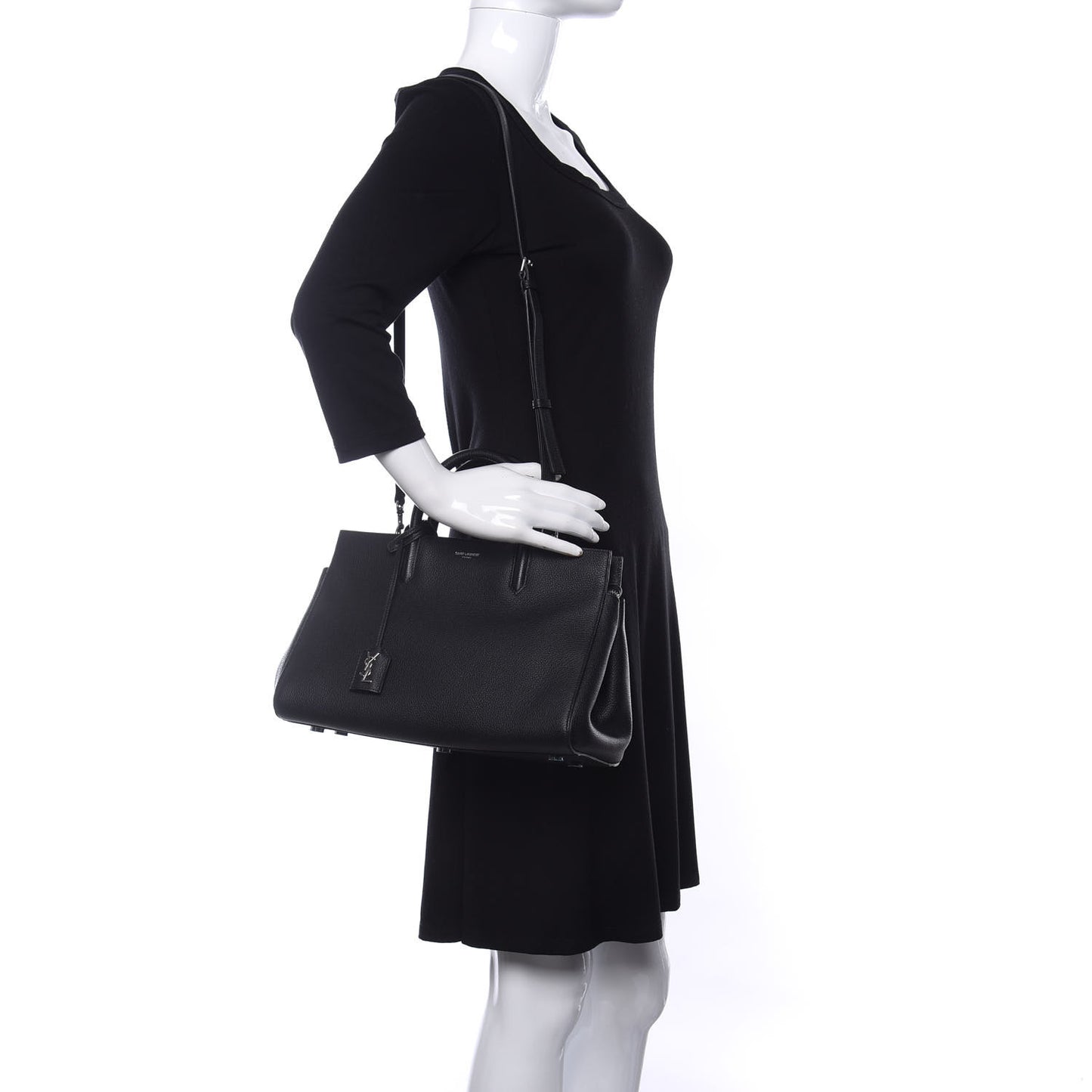 Grained Calfskin Small Cabas Rive Gauche Black