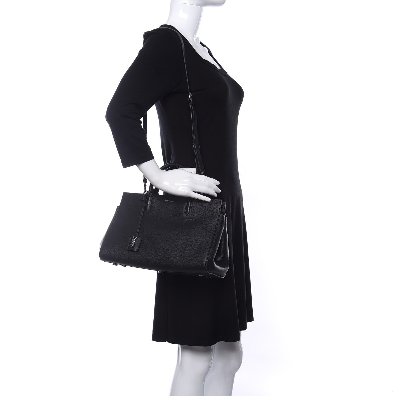 Saint Laurent Grained Calfskin Small Cabas Rive Gauche Black 2 of 11