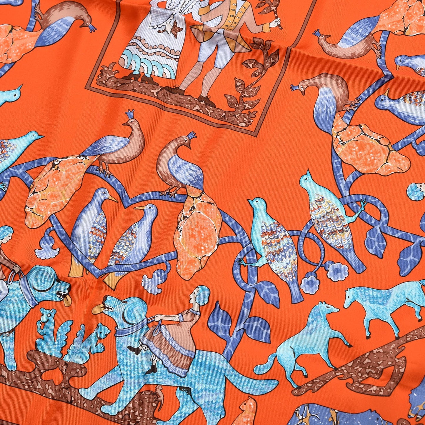 Silk Early America Scarf 90 Orange Turquoise Havane