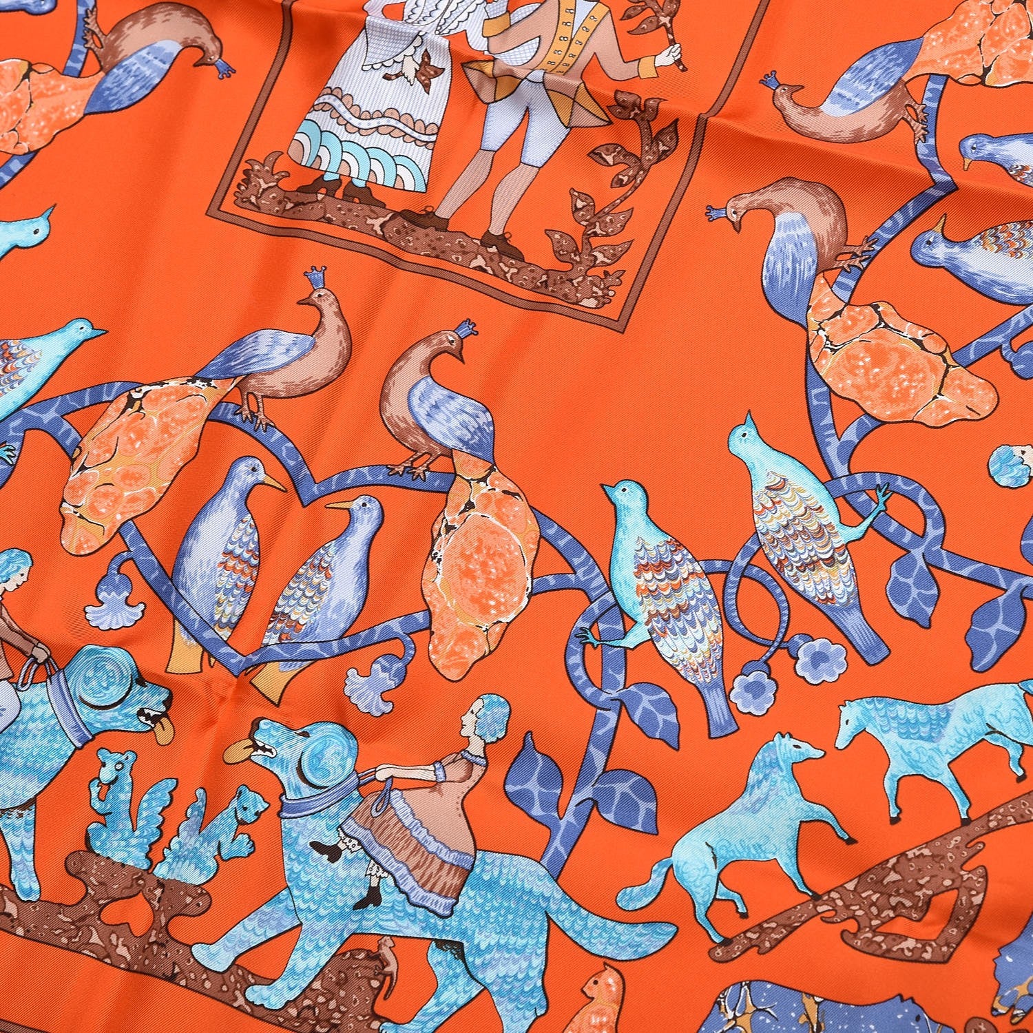 Hermes Silk Early America Scarf 90 Orange Turquoise Havane 4 of 7