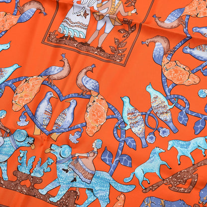 Hermes Silk Early America Scarf 90 Orange Turquoise Havane 4 of 7