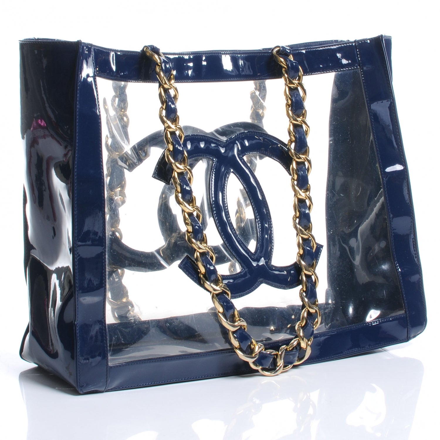 Chanel Vinyl Transparent XL Jumbo CC Chain Tote Navy 3 of 8