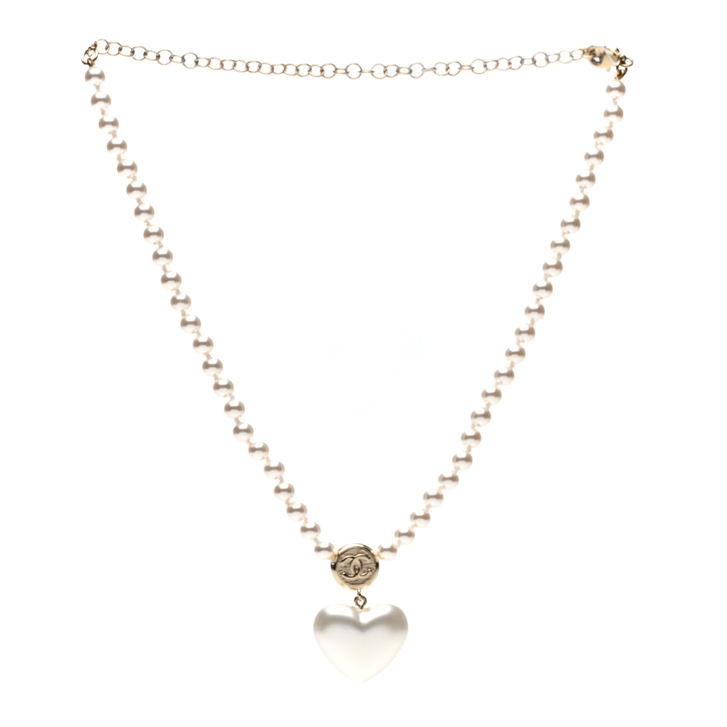 Pearl Crystal CC Heart Short Necklace Pearly White Gold