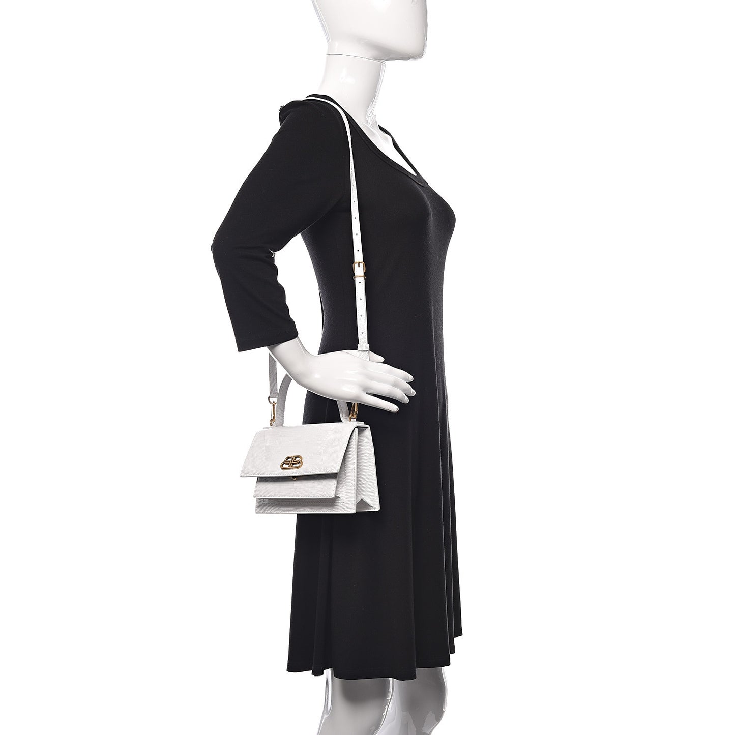 Patent Calfskin Lizard Embossed XS Sharp Top Handle Bag White