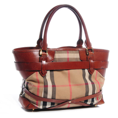 Burberry House Check Bridle Calfskin Medium Lynher Tote Dark Tan 3 of 10