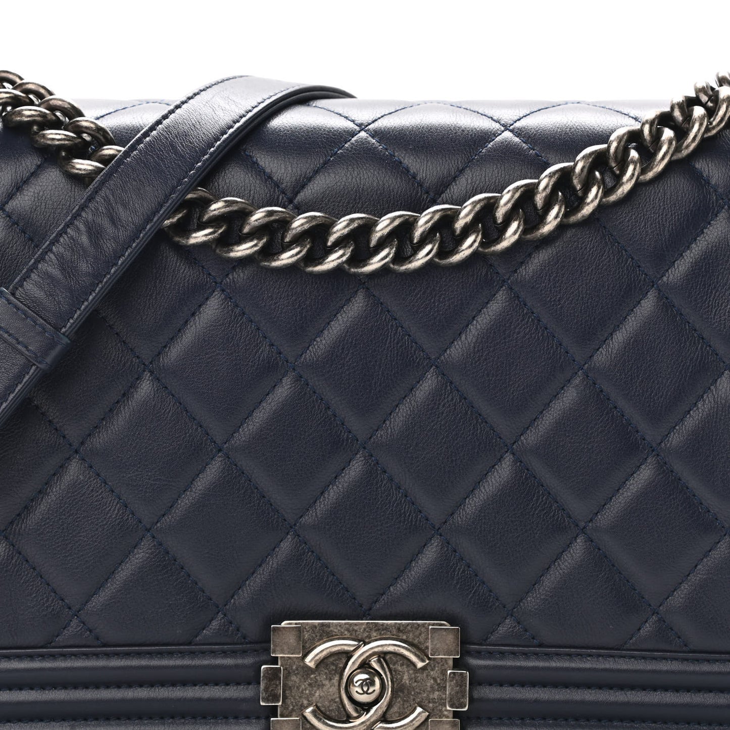 Calfskin Quilted New Medium Boy Flap Navy