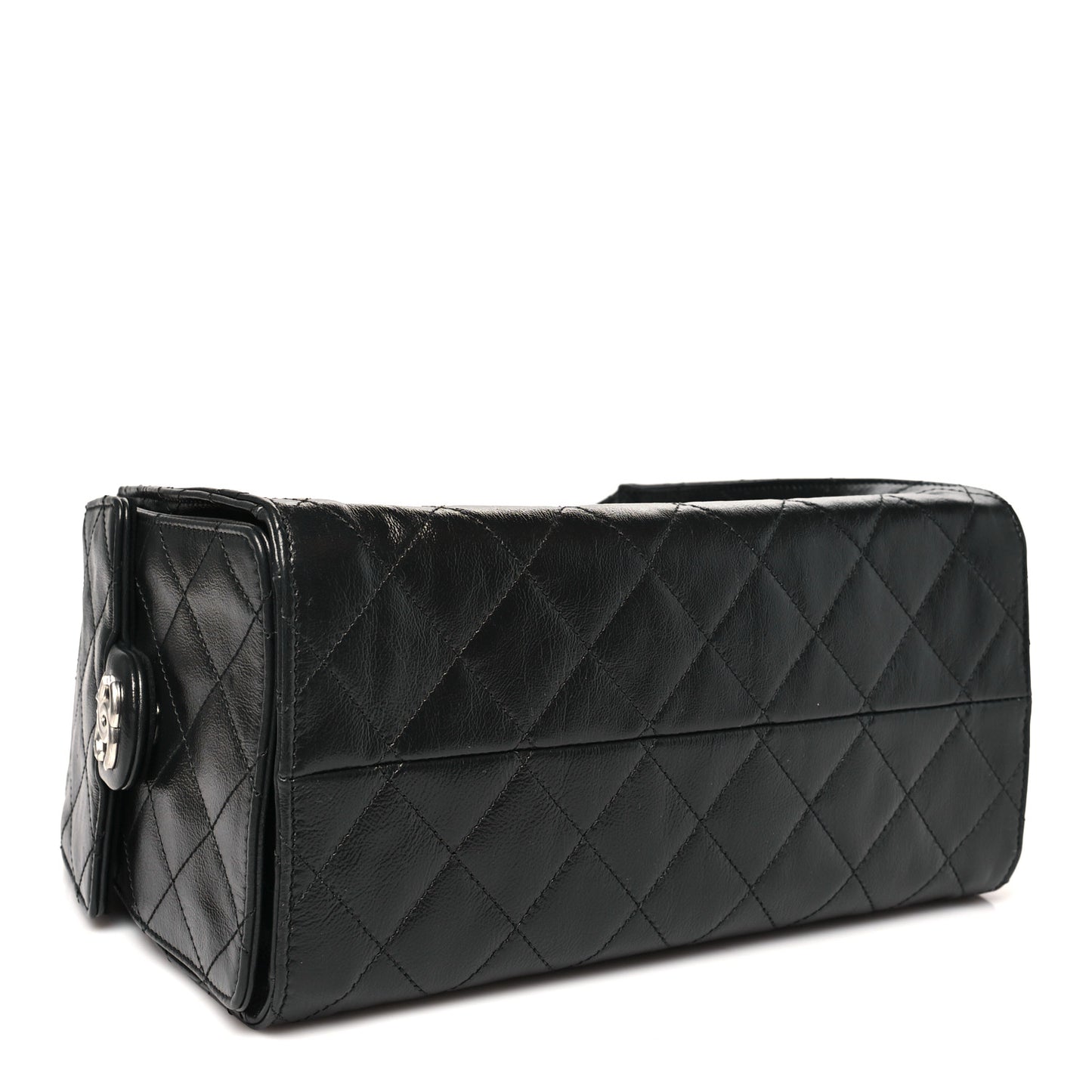 Shiny Crumpled Calfskin Quilted Small Chanel 25 Handbag Black