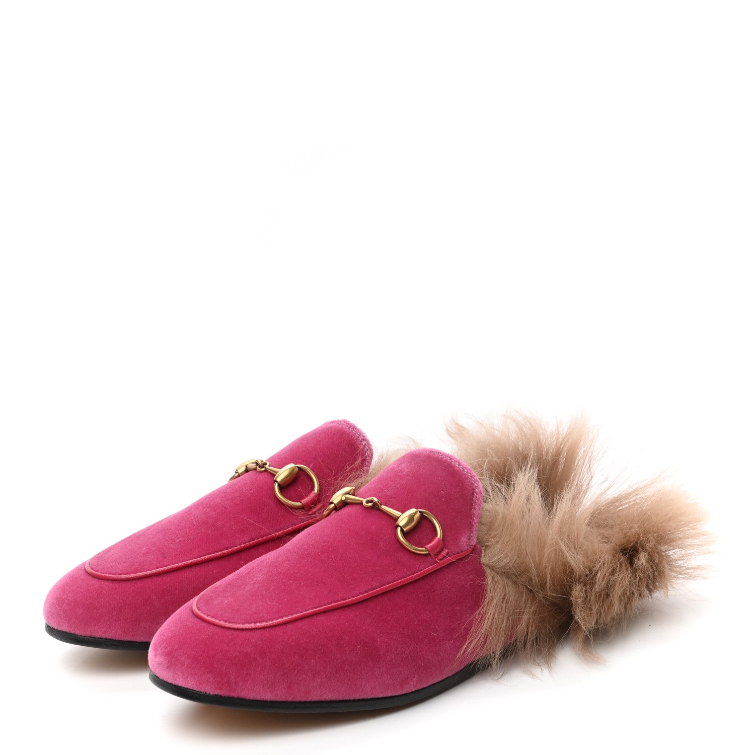 Gucci Velvet Fur Womens Princetown Slippers 35.5 Raspberry Rose 3 of 7