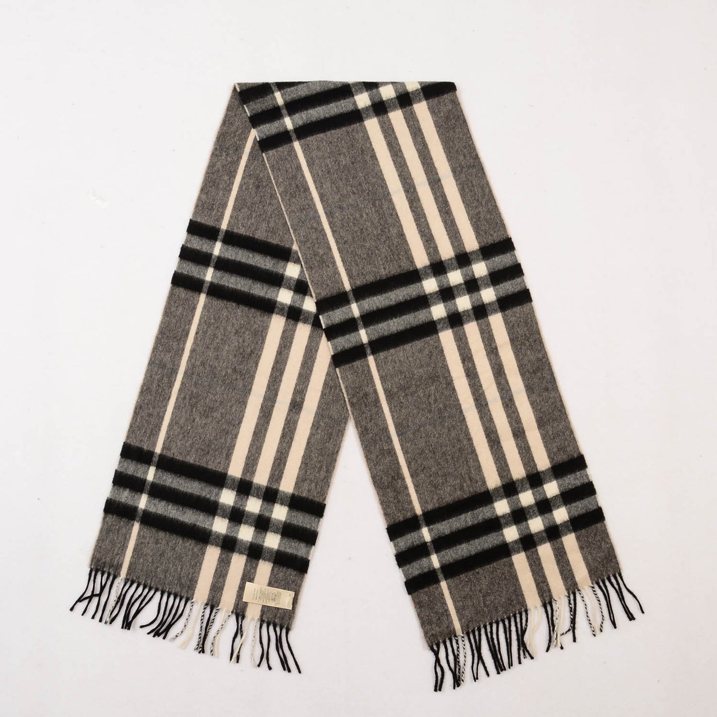 Cashmere Classic Check Fringe Scarf Mid Grey