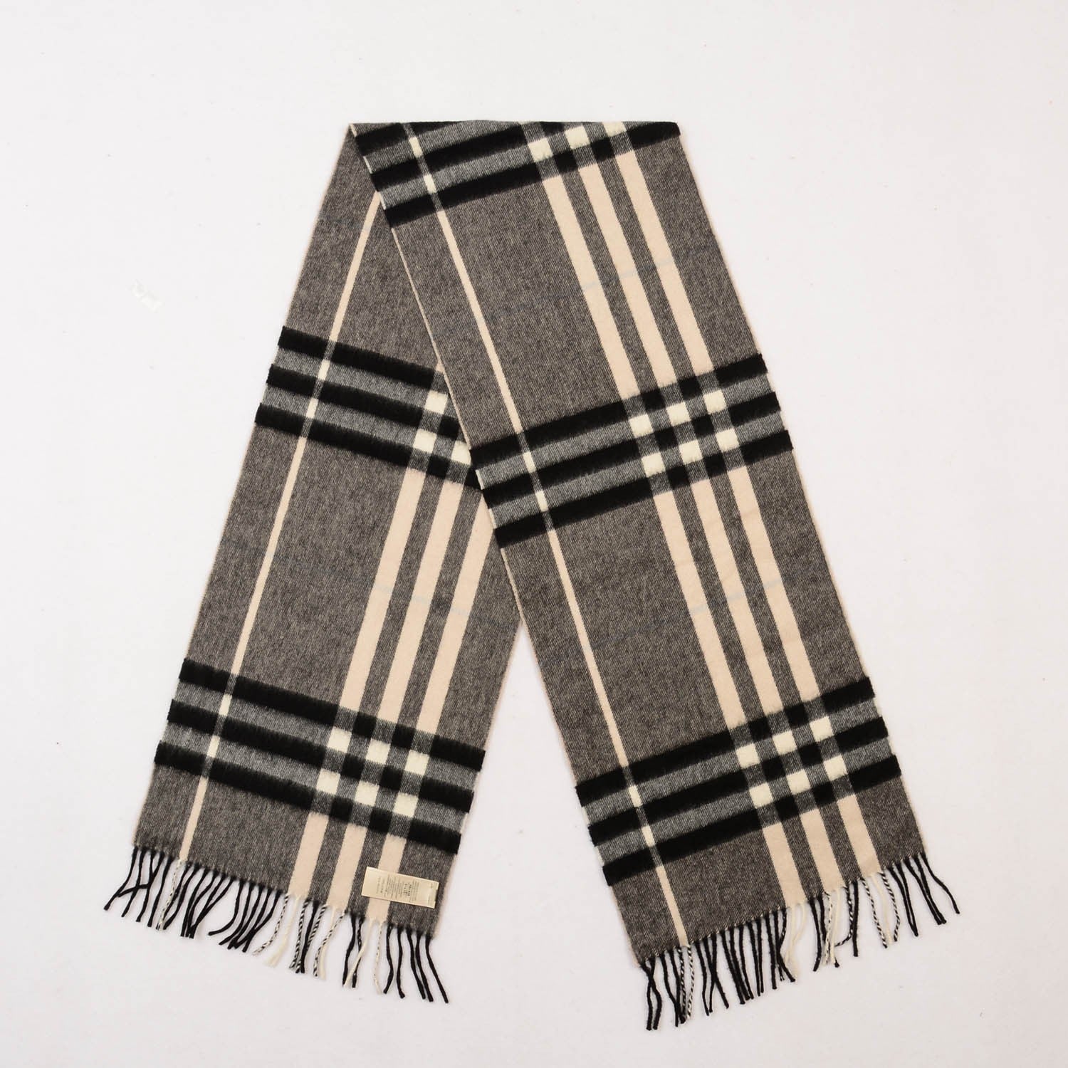 Burberry Cashmere Classic Check Fringe Scarf Mid Grey 3 of 4