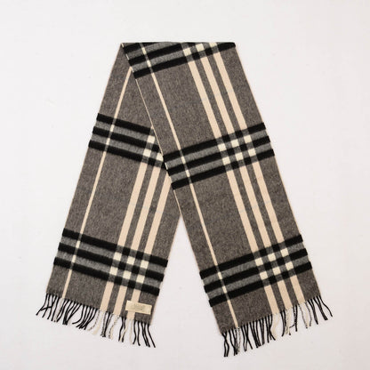 Burberry Cashmere Classic Check Fringe Scarf Mid Grey 3 of 4