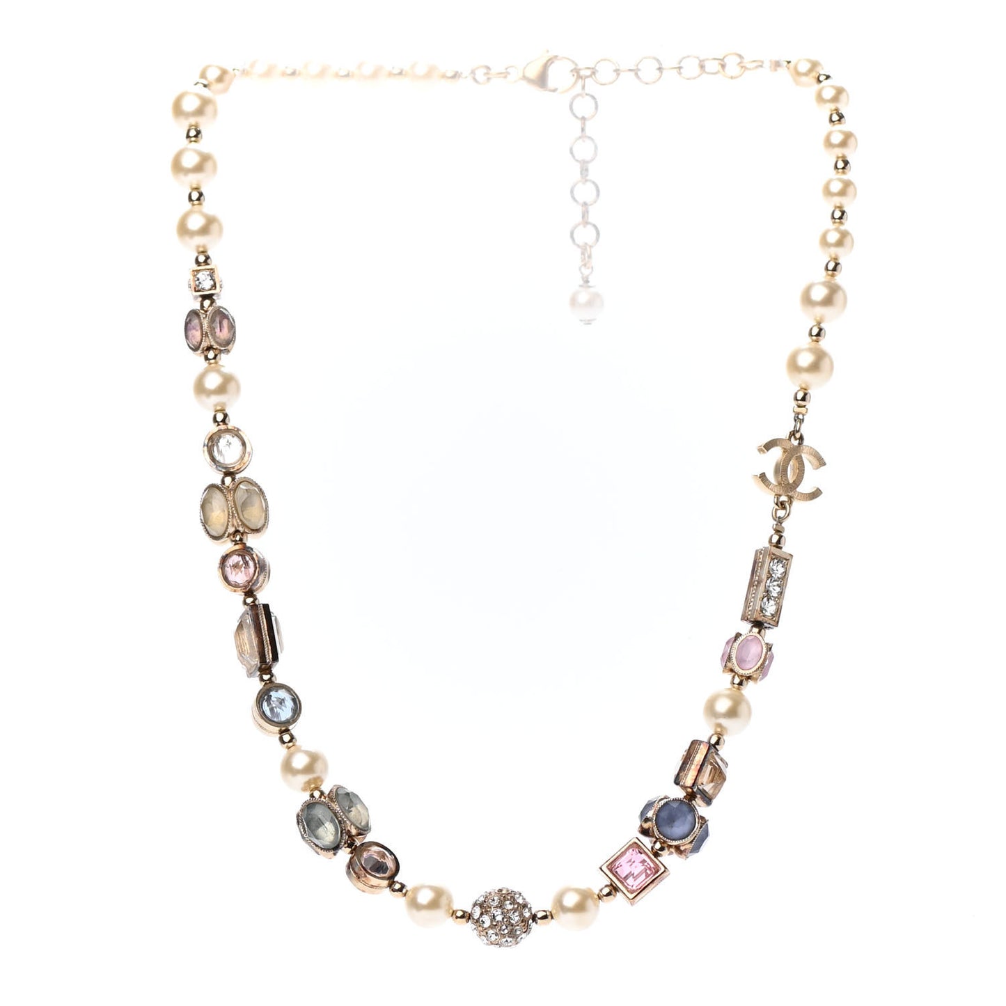 Crystal Pearl CC Choker Necklace Gold Multicolor