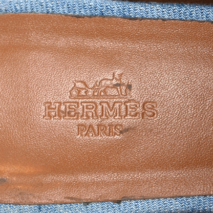 Hermes Denim Fringed Oz Mules 40 Bleu Clair 8 of 15