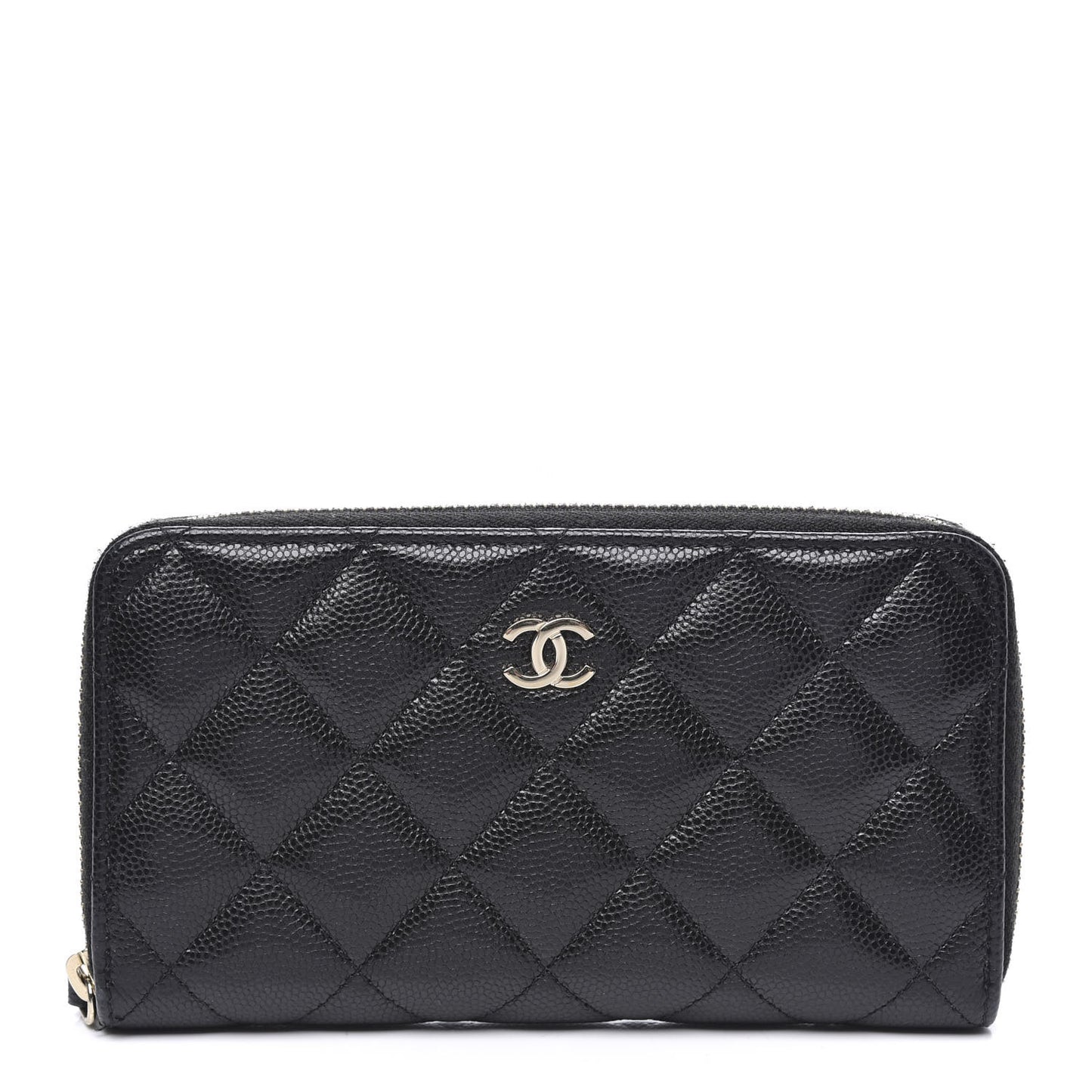 Caviar Quilted Medium Zip Around Wallet Black