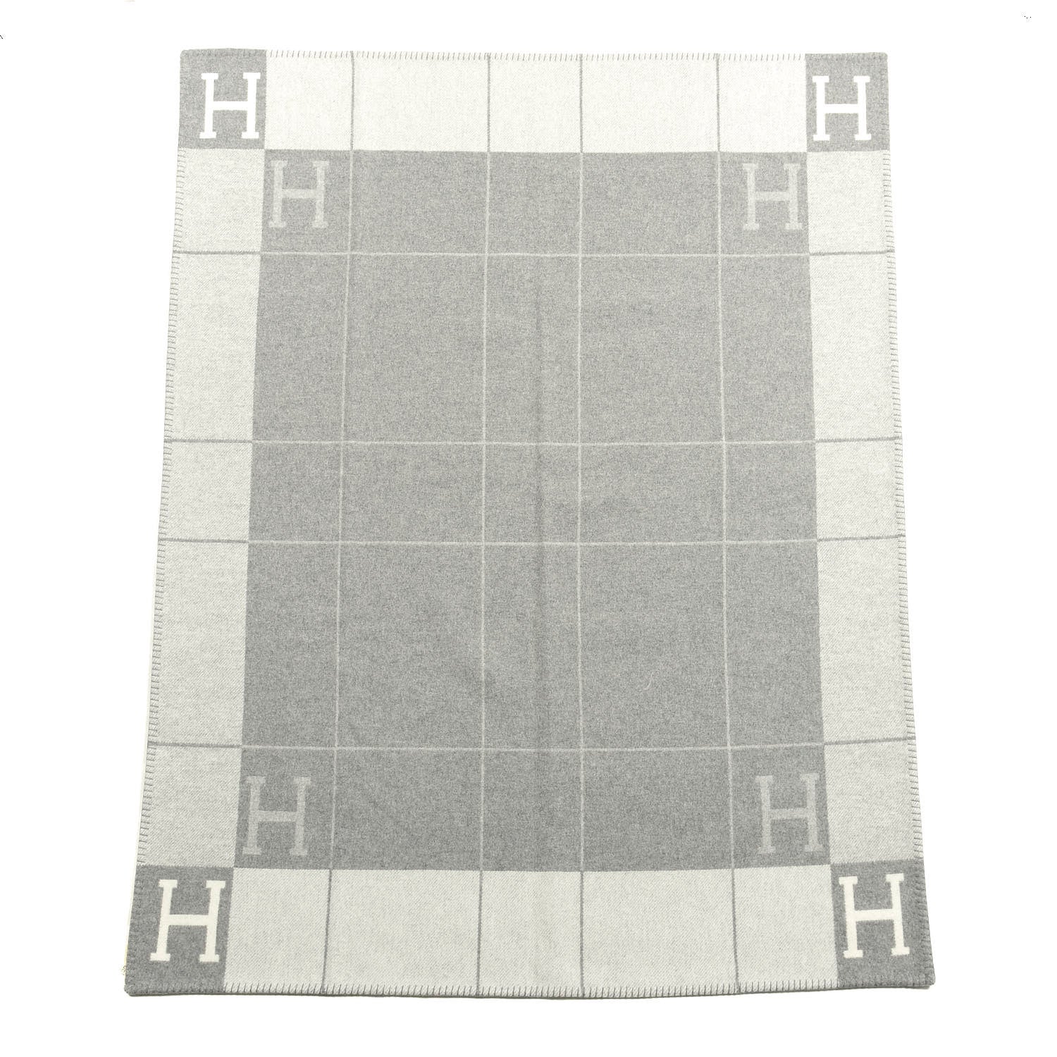 Hermes Wool Cashmere Avalon III Blanket Ecru Gris Clair 1 of 2