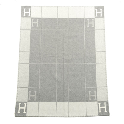 Hermes Wool Cashmere Avalon III Blanket Ecru Gris Clair 1 of 2