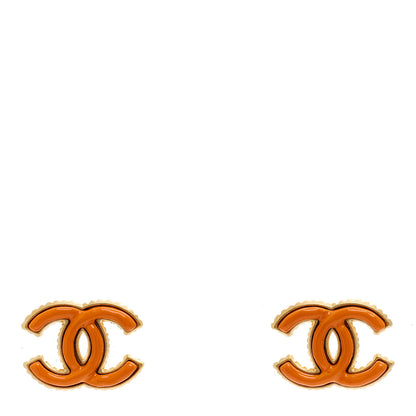 Chanel Metal Enamel CC Earrings Gold Orange 1 of 5