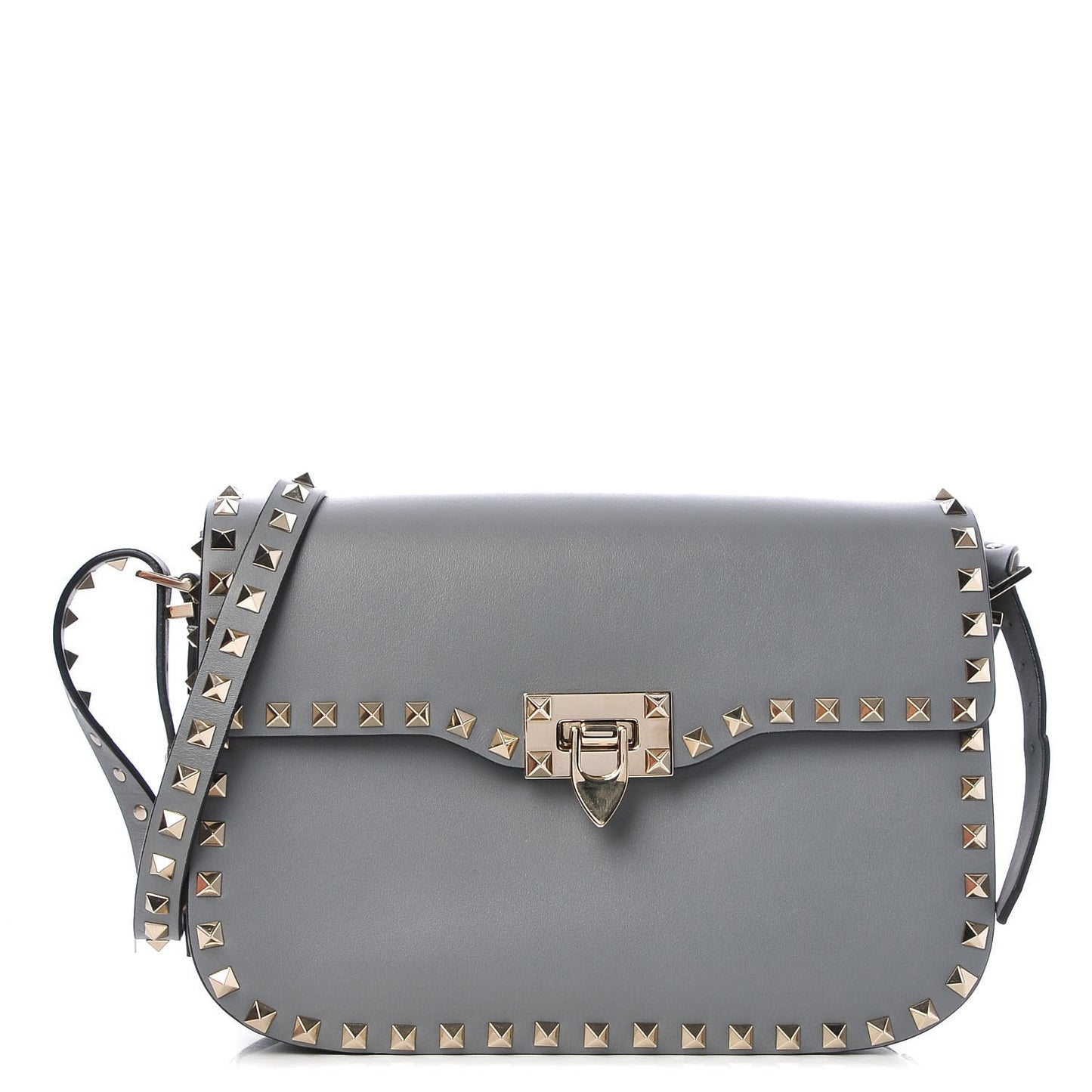 Vitello Medium Rockstud Flap Saddle Bag Light Stone