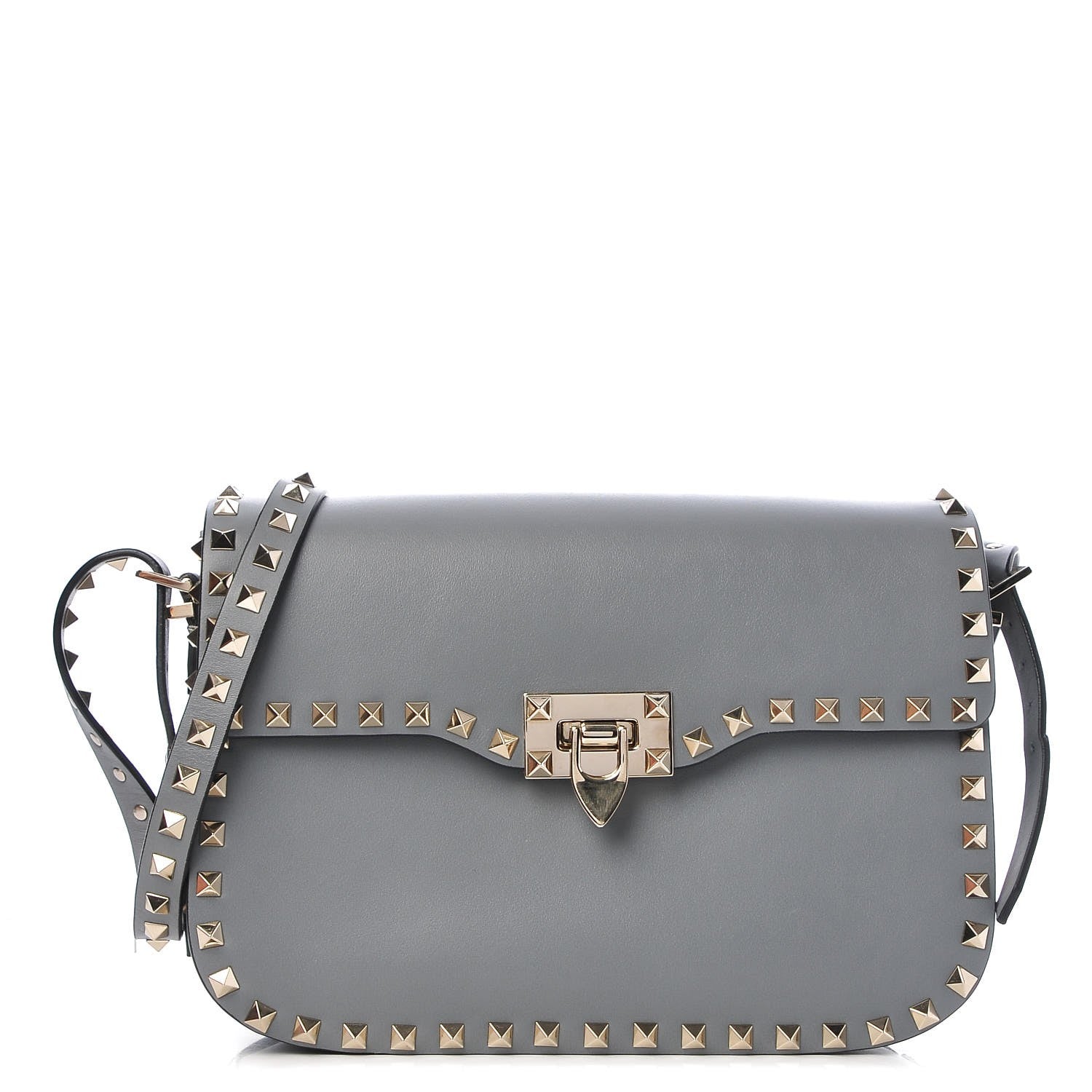 Valentino Garavani Vitello Medium Rockstud Flap Saddle Bag Light Stone 1 of 6
