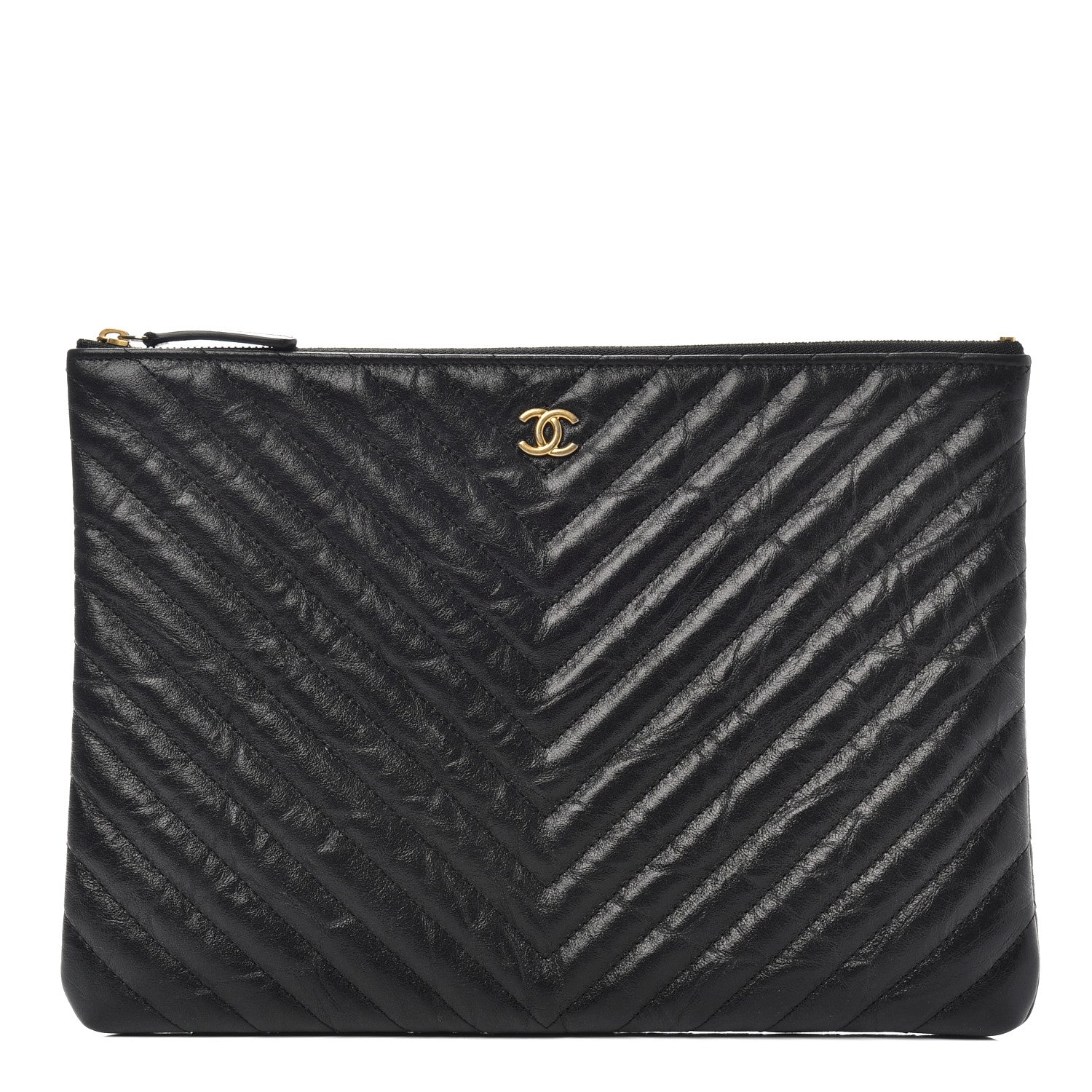 Chanel Aged Calfskin Chevron Quilted Medium Cosmetic Case Black 1 of 8