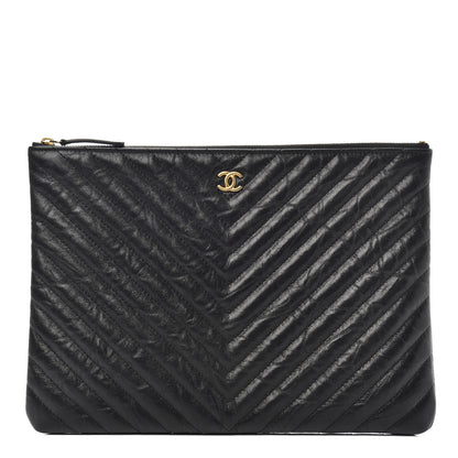 Chanel Aged Calfskin Chevron Quilted Medium Cosmetic Case Black 1 of 8