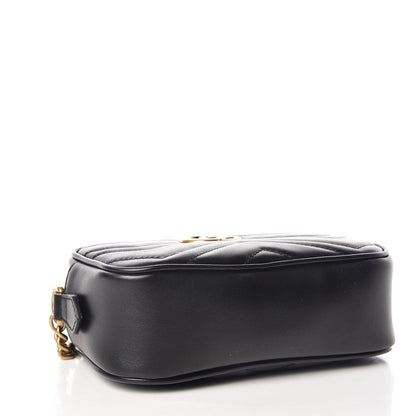 Gucci Calfskin Matelasse Mini GG Marmont Chain Shoulder Bag Black 4 of 9