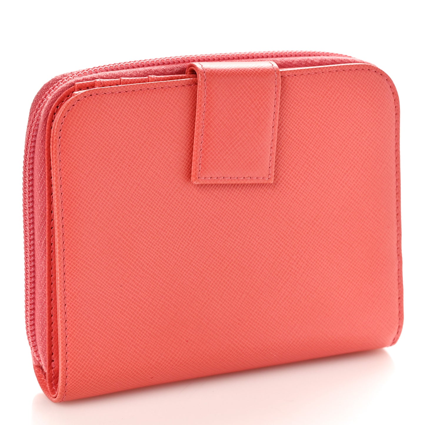 Saffiano Triangle Compact Zip Around Wallet Pink