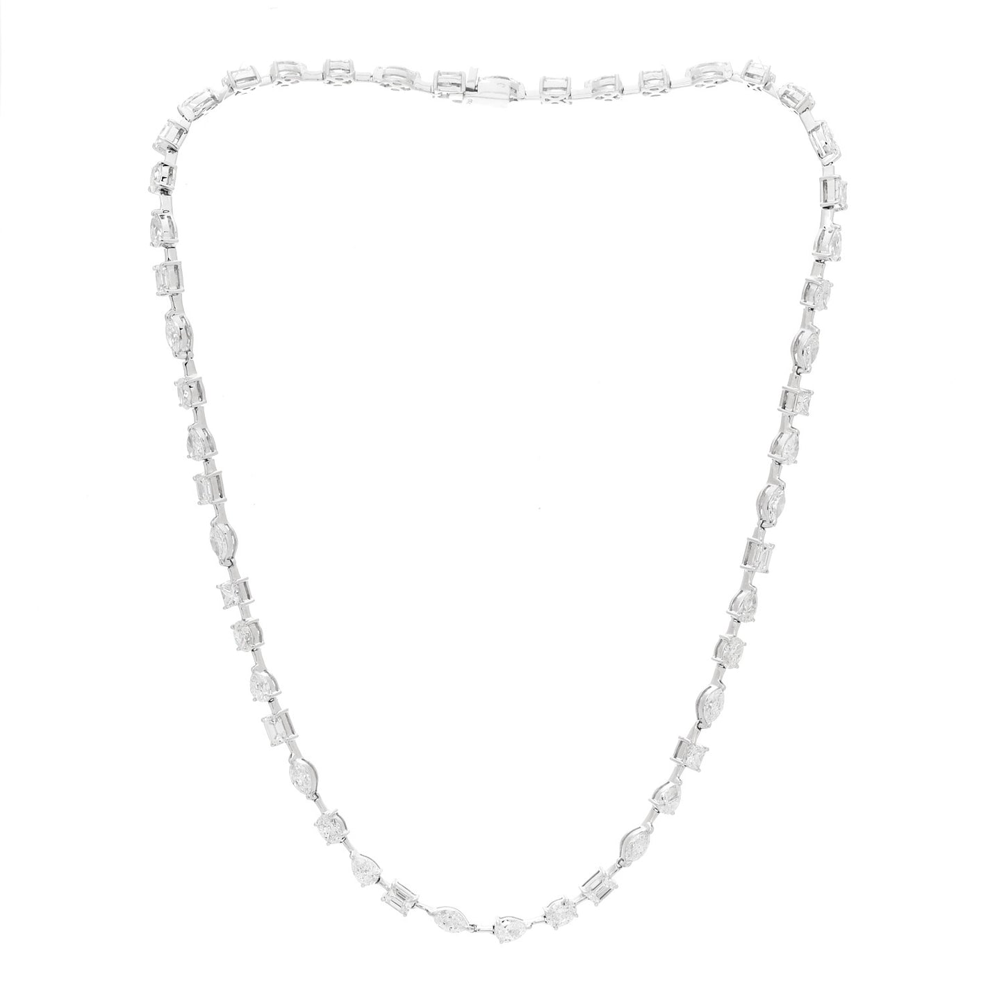 18K White Gold Diamond 11.30ctw Emerald Marquis Oval Pear Princess Cut Necklace